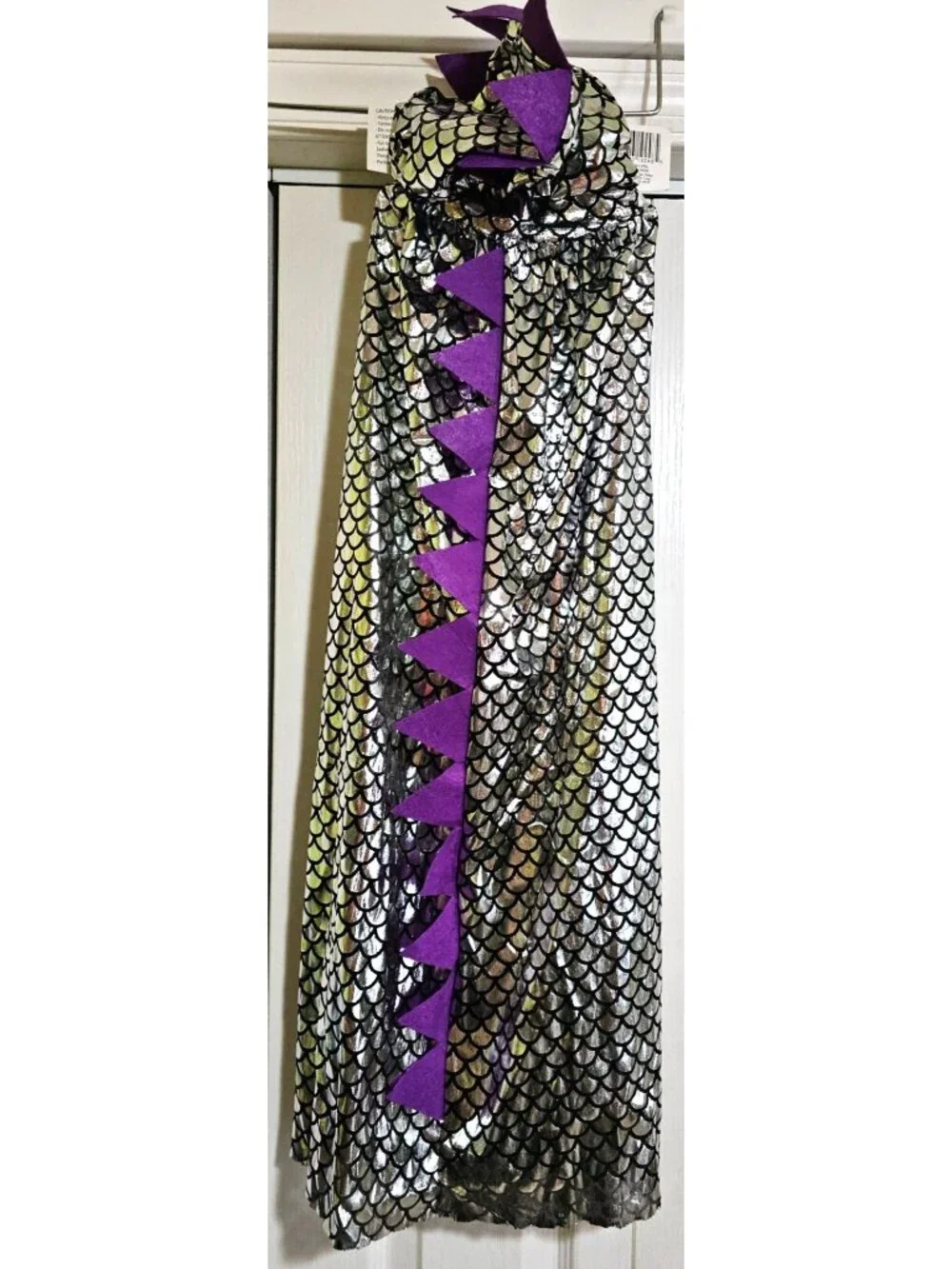 Silver Purple Scale Dragon Dinosaur Hooded Cape Halloween Dress Up Castle Kids